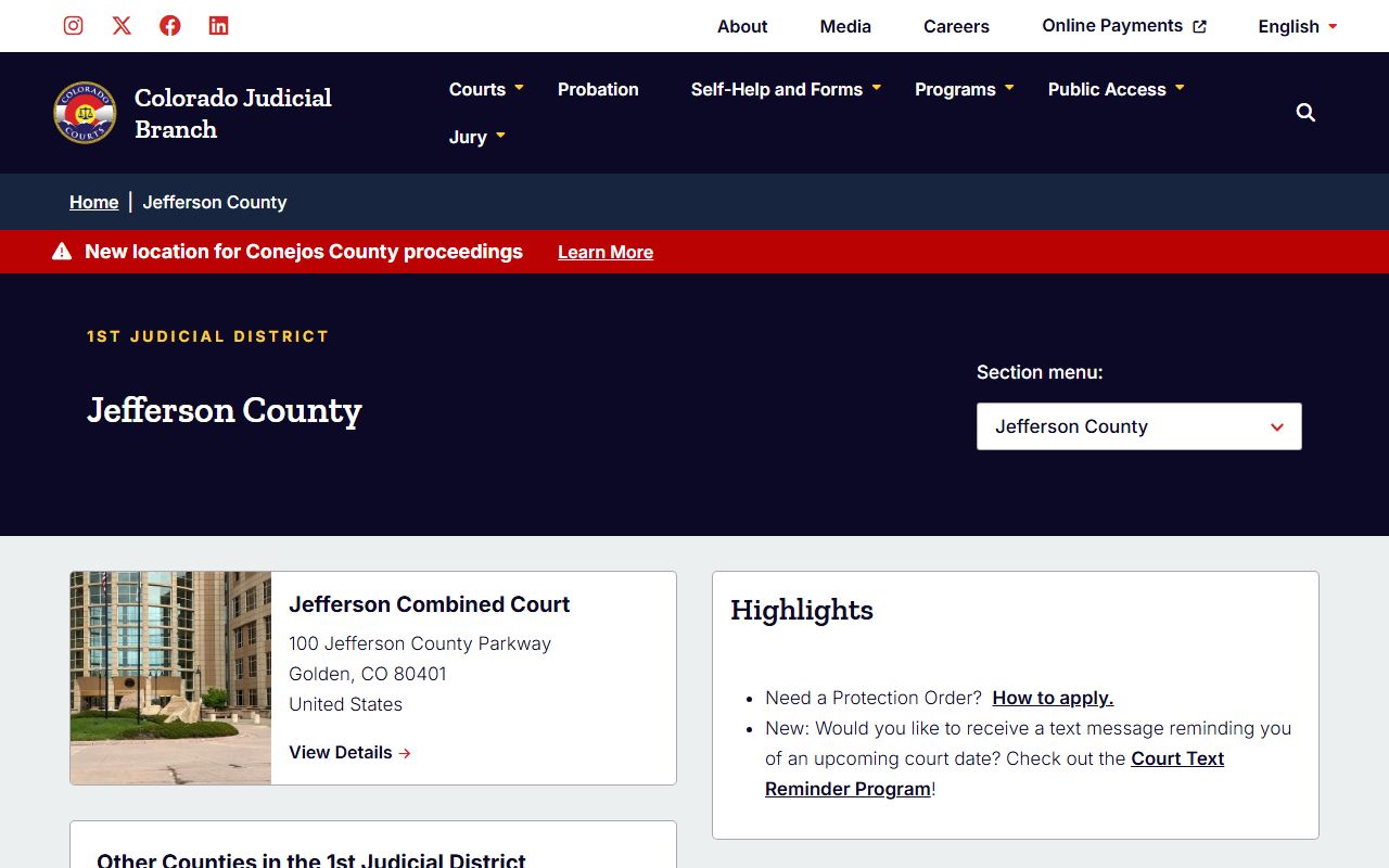 Jefferson County District Court divorce decree information page