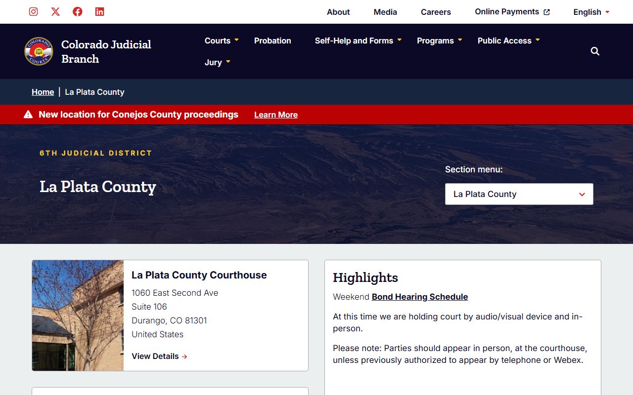 La Plata County District Court divorce decree information page