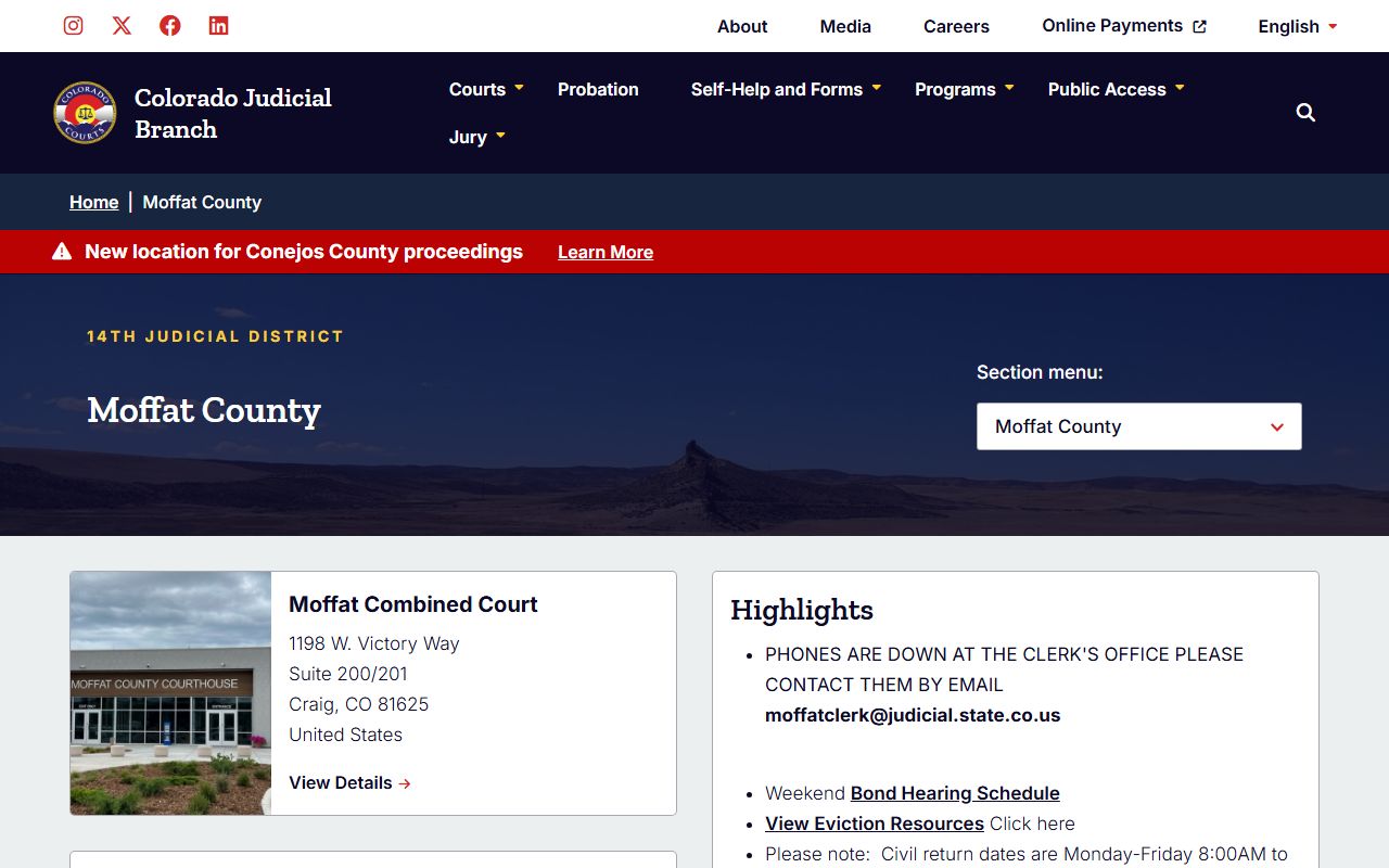 Moffat County District Court divorce decree information page