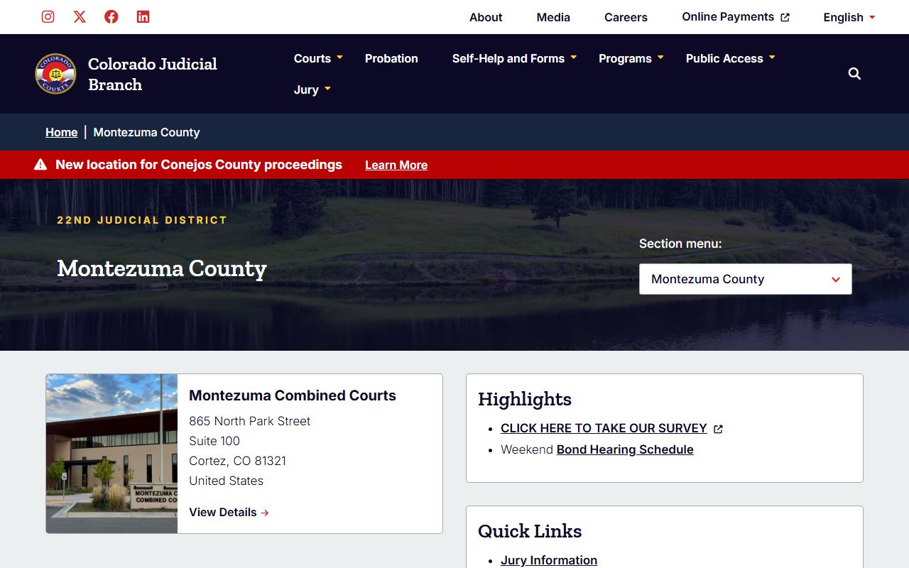 Montezuma County District Court divorce decree information page