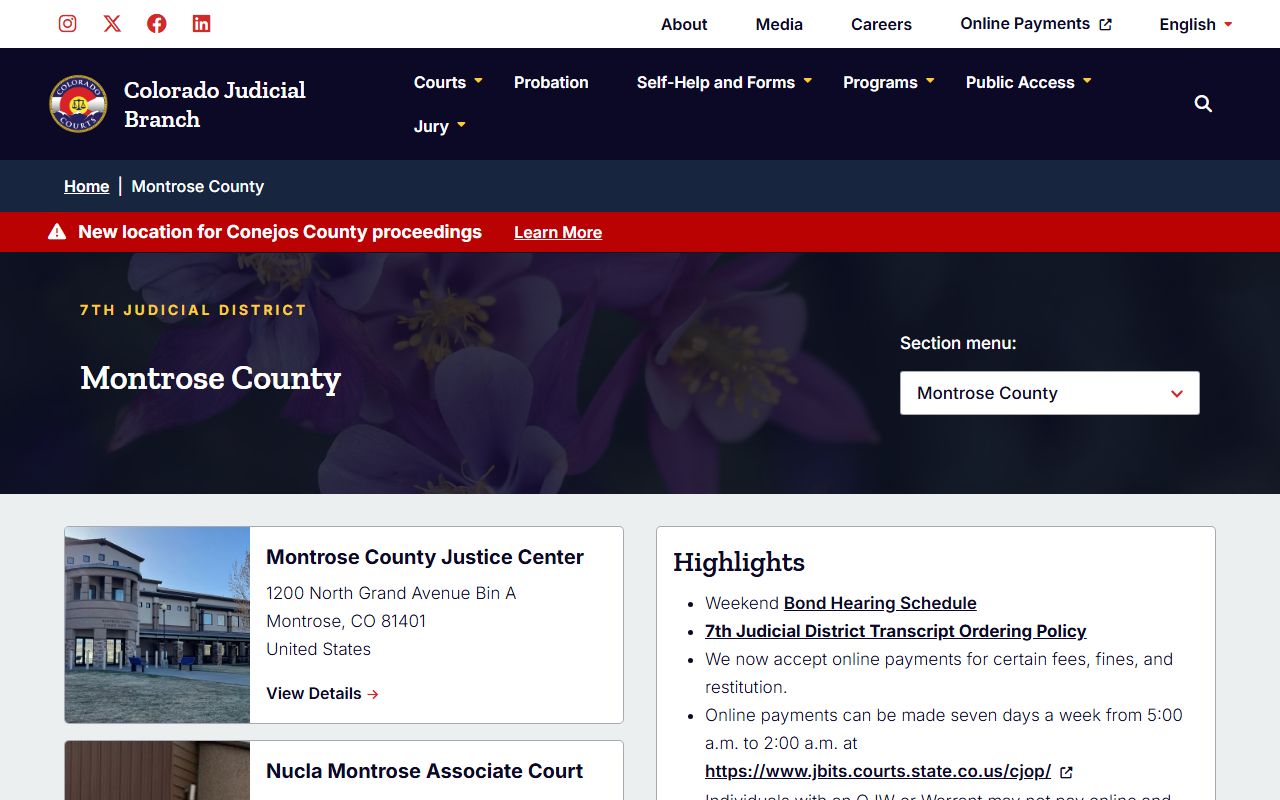 Montrose County District Court divorce decree information page