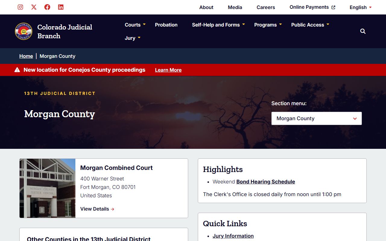 Morgan County Combined Court website showing divorce decree information
