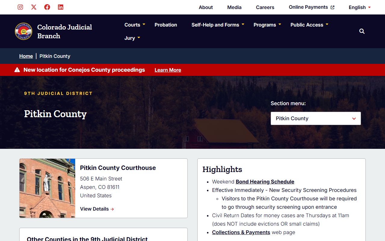 Pitkin County Combined Court website showing divorce decree information