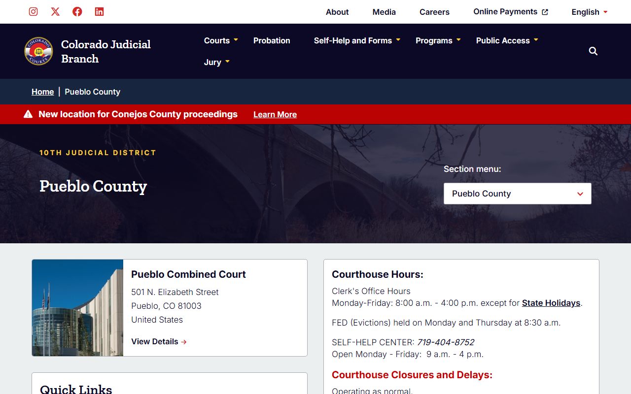 Pueblo County Combined Court website showing divorce decree information