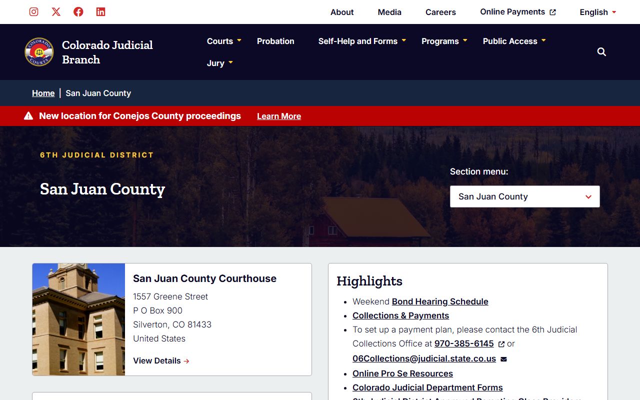 San Juan County Combined Court website showing divorce decree services