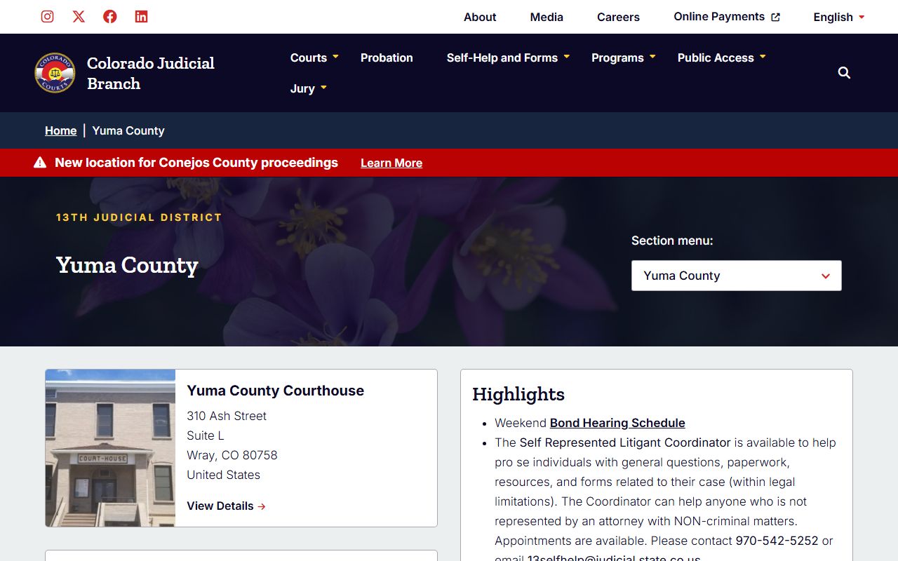 Yuma County Combined Court website with divorce decree services