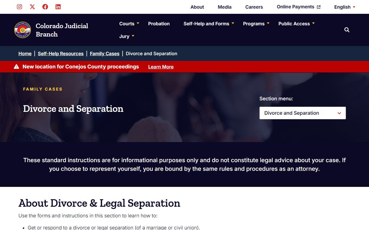Colorado courts self-help resources for divorce and decree information
