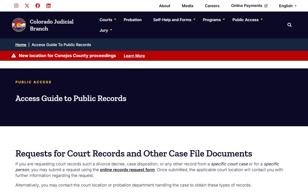 Colorado Judicial Branch public records access guide for divorce decrees